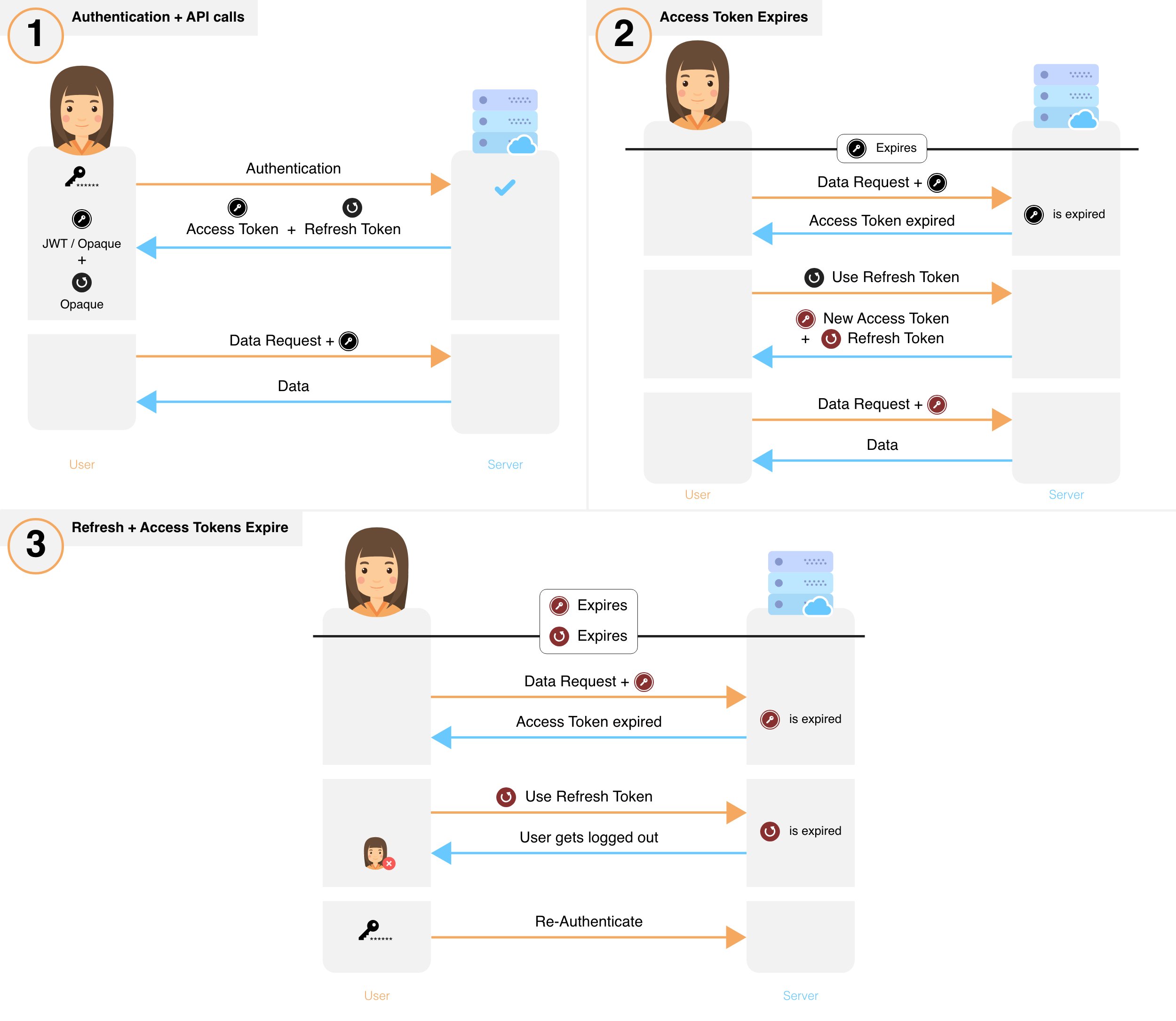 Flowcharts showing an overview of session flow